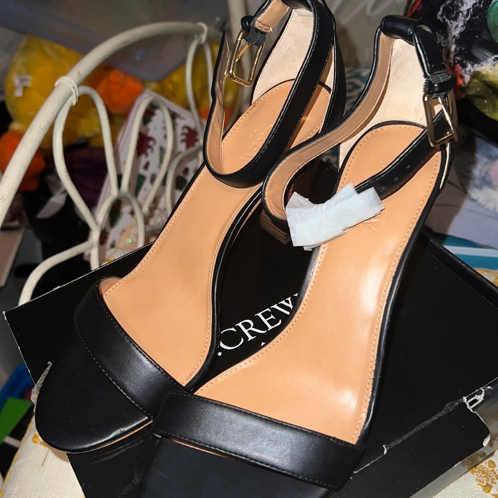 NEW JCrew Black Heeled Sandals